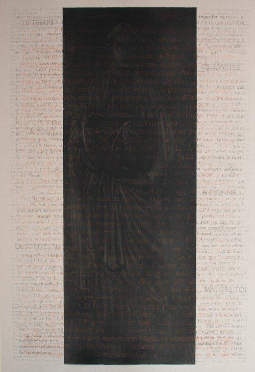 L'Adolescent au cadran solaire, fusain, graphite et sanguine sur carton gris, 101,5x70,5 cm, 2017.