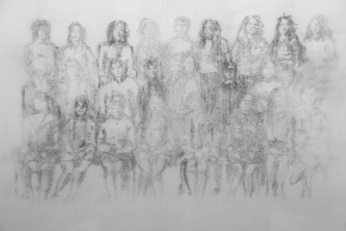 La Classe, 2006. Fusain sur papier, 37,5x43,5 cm.