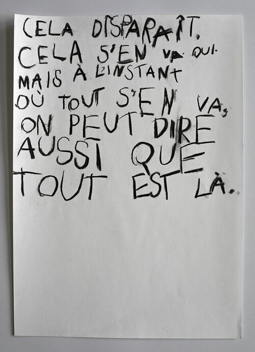 LTW (John Cage, Pour les oiseaux), 2024, fusain sur papier, 29,7x21 cm.