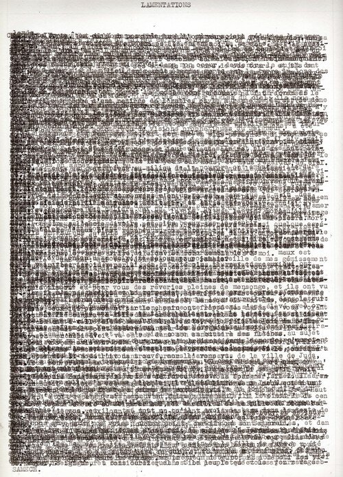 Lamentations, 2 (trad. Lemaistre de Sacy), 2021, 38 x 28 cm, tapuscrit sur papier.