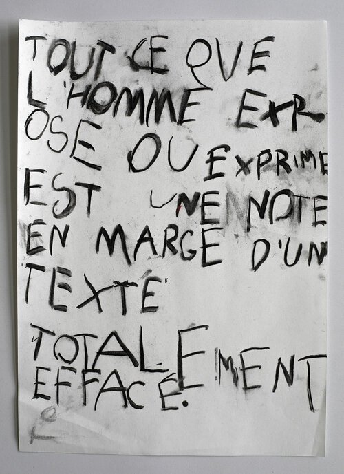 LTW (Fernando Pessoa, Le Livre de l'intranquillité), 2024, fusain sur papier, 29,7x21 cm.