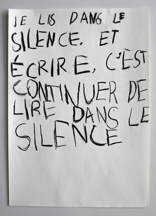 LTW (Pascal Quignard, L'Homme aux trois lettres), 2024, fusain sur papier, 29,7x21 cm.