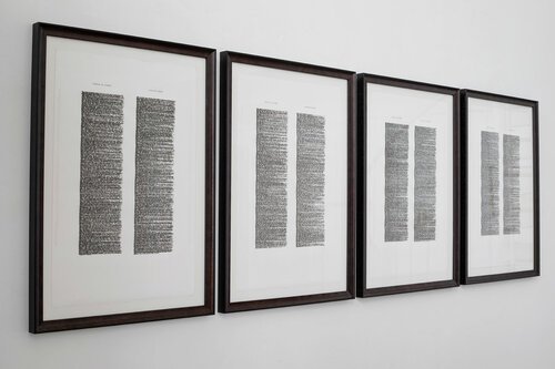 Paroles de Jérémie, Chapitre I-LII, 2021, quadriptyque, 56x38 cm chaque feuille, tapuscrit sur papier. 
