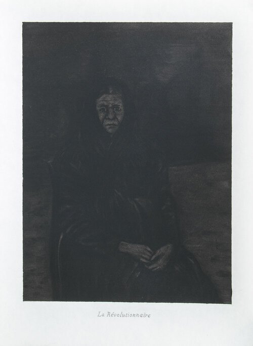 La Révolutionnaire, 2017. Fusain, pastel et graphite sur papier, 40,5x29,5 cm.