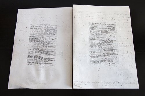 Palimpseste, 2017, collage photographique, graphite et encre sur feuille de parchemin, 30x42 cm.